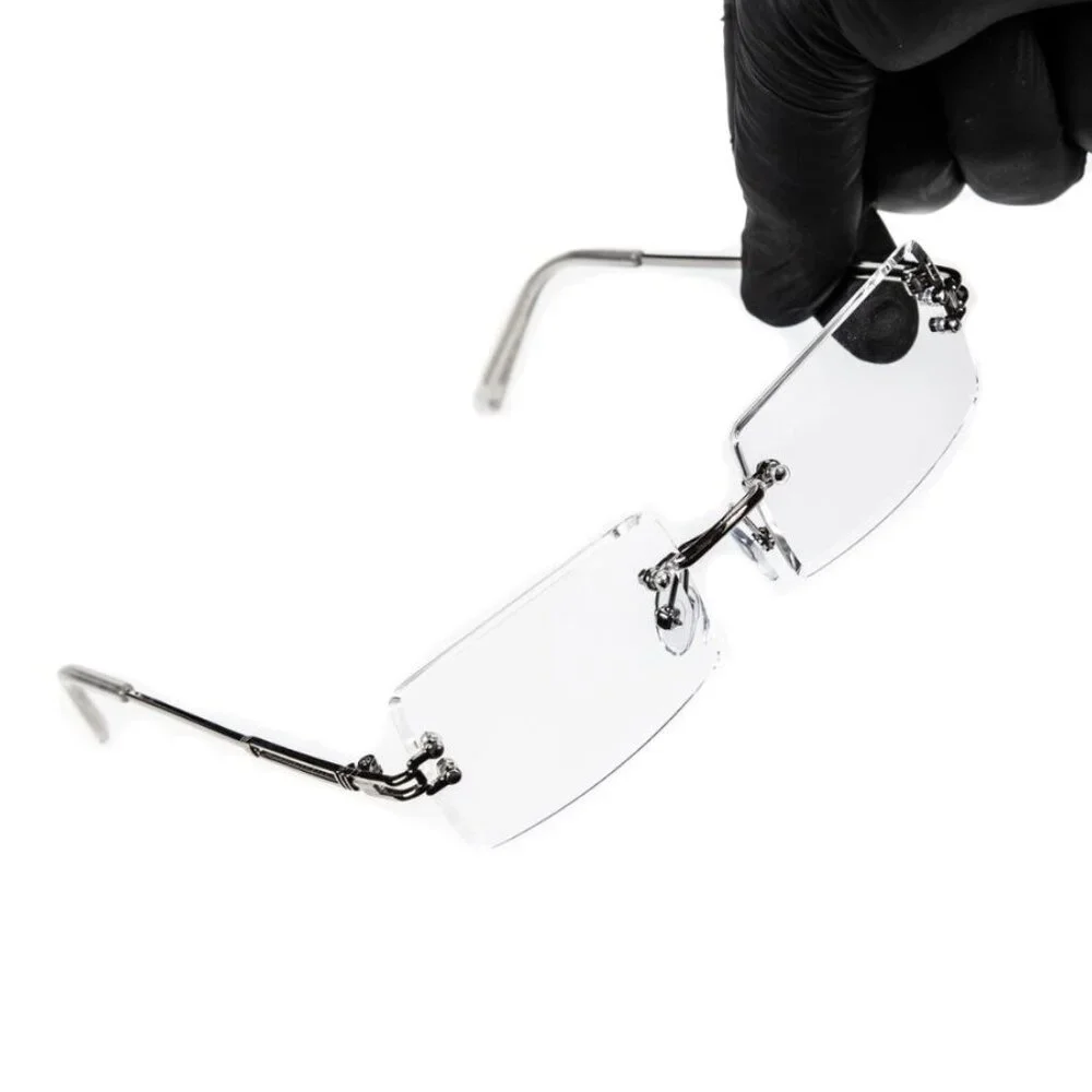 Men Hip Hop Sunglasses‎ Square Rimless Silver Clear Lens Street Fashion Lentes